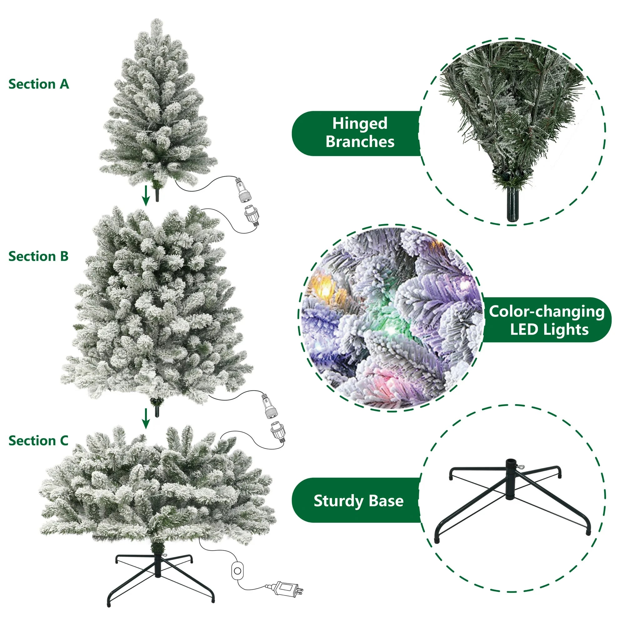 Árbol de Navidad Frisco Preiluminado: 1.98m con 250 Luces LED y 821 Ramas