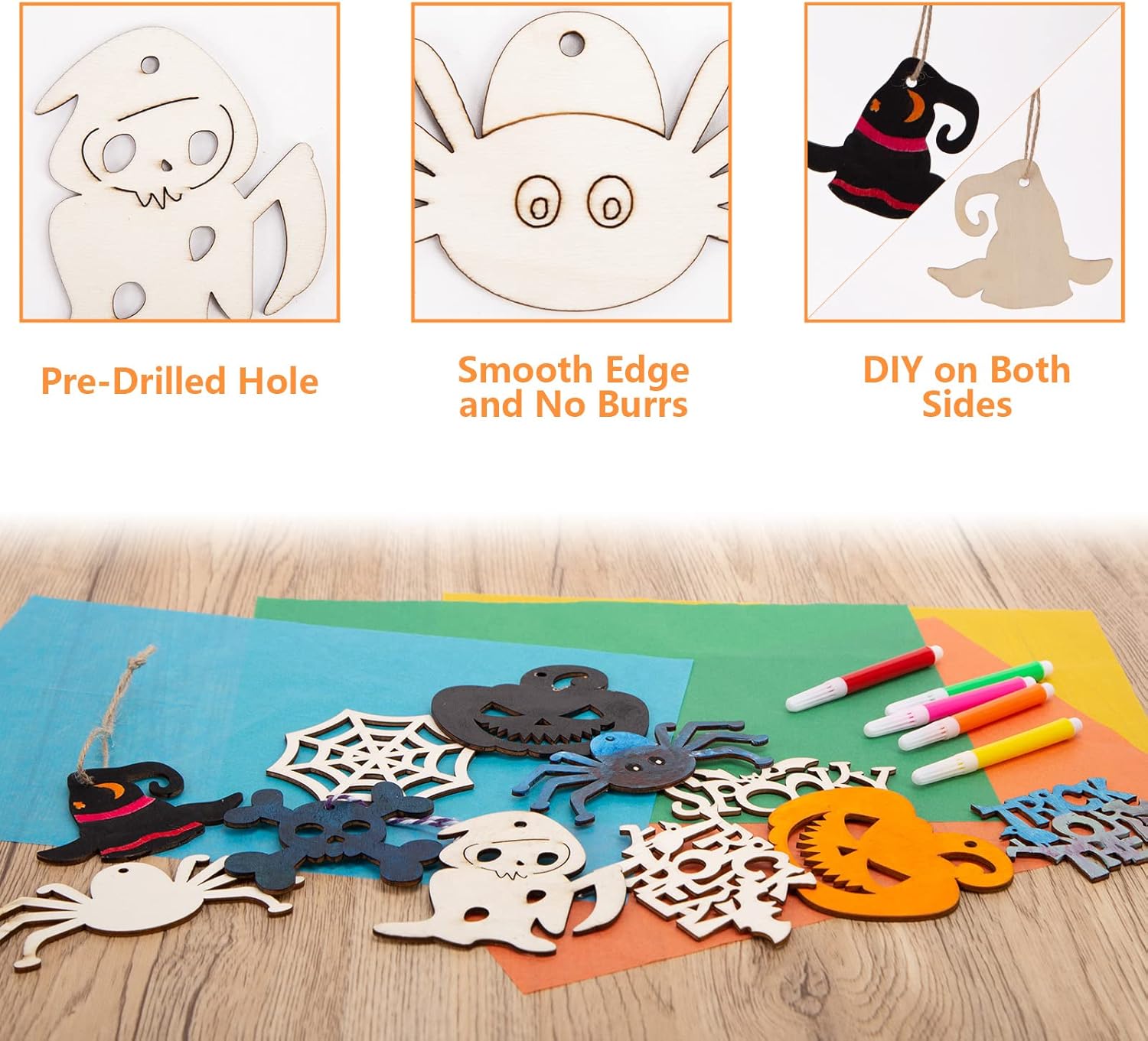 Set 72 Figuras de Madera para Halloween con Cuerda