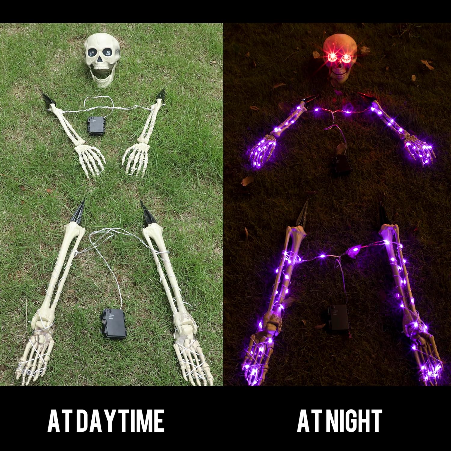 Esqueleto Iluminado Halloween con Luces LED Púrpura y Ojos Rojos