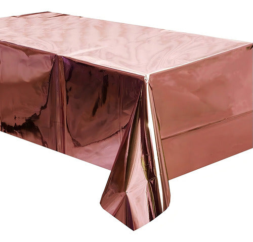 Mantel Rectangular Fiesta Metálico Decoración Color Rose Gold