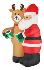 Inflable Navideño Gigante Con Luz Led Santa Y Reno 2.43 Mts
