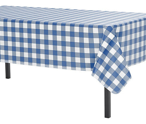 Mantel Rectangular De Plástico 137x274 Cm (party Is On) Color Cuadros Azules