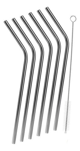 Popote Metálico (6 Piezas) Tornasol Y Plata Color Plateado