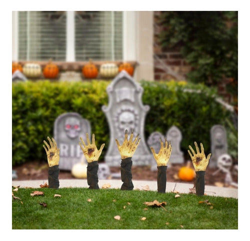Decoracion Halloween Para Jardin Manos Zombie Con Luz 5 Pack