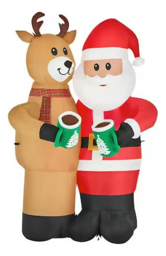 Inflable Navideño Gigante Con Luz Led Santa Y Reno 2.43 Mts