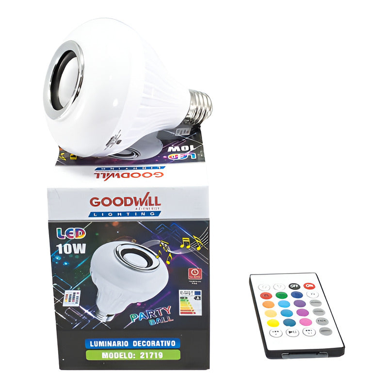 Foco Led Bluetooth 10w Con Bocina Y Control Con Rgb