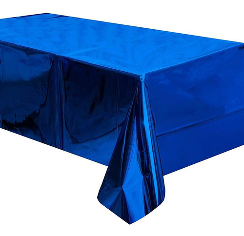 Mantel Rectangular Fiesta Metálico Decoración Color Azul Rey
