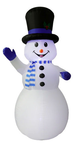 Inflable Navideño Muñeco De Nieve Iluminado 2.74 M Color Blanco