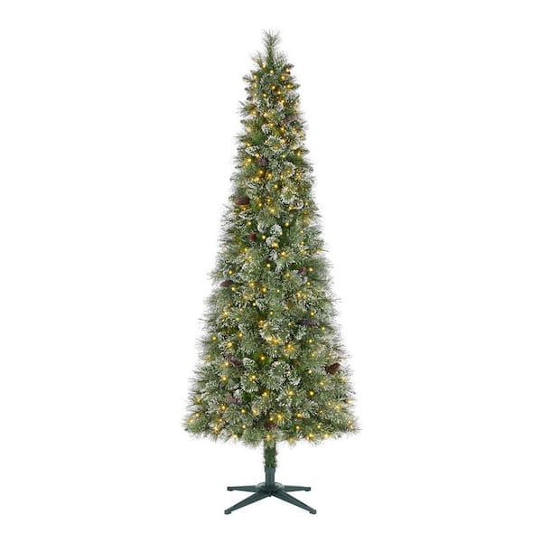 Árbol de Navidad Artificial Delgado Amelia Brillante con Luces LED de 2.13 m