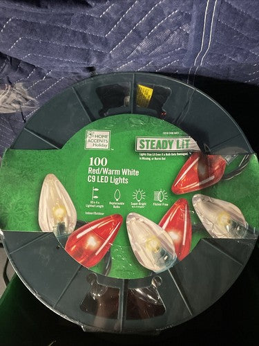 Luces LED C9 de Vacaciones Home Accents, 100 Luces Rojas/Blancas Cálidas, Iluminación Festiva