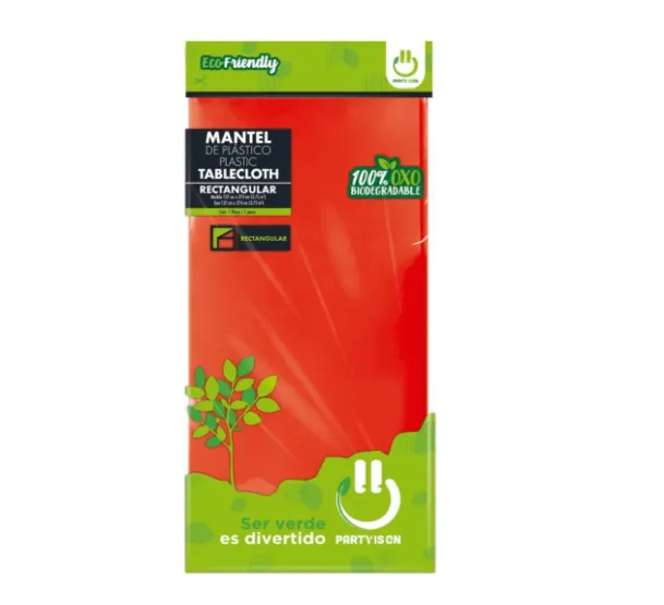 MANTEL DE PLASTICO PARTY IS ON RECTANGULAR ROJO
