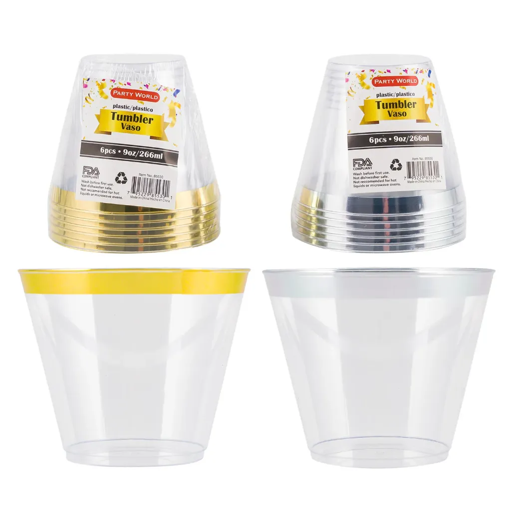 VASO DE PLASTICO ORO/PLATA 9 OZ 6 PZA 85530