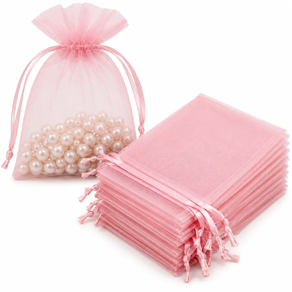 BOLSA DE ORGANZA CHICA 10X12CM ROSA C/10 PZ
