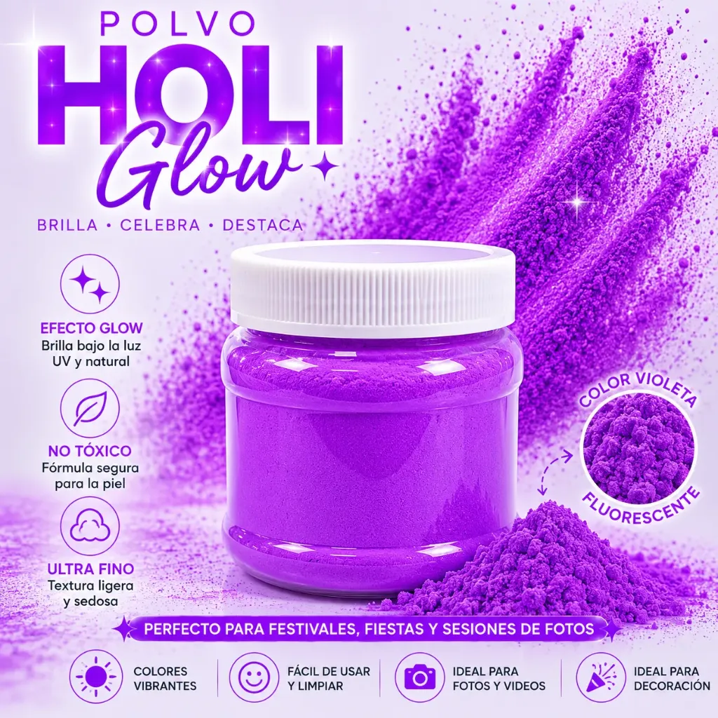 POLVOS HOLI GLOW VIOLETA FLUORESCENTE