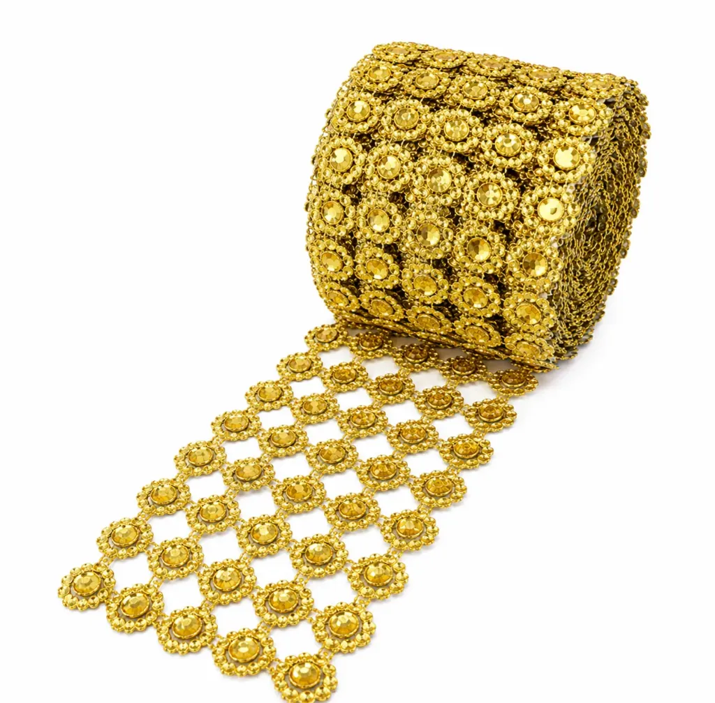 IMITACION TELA DE JOYA EN FLOR ORO 11.5 CM 6 LINEAS 10 YDS 9002047N