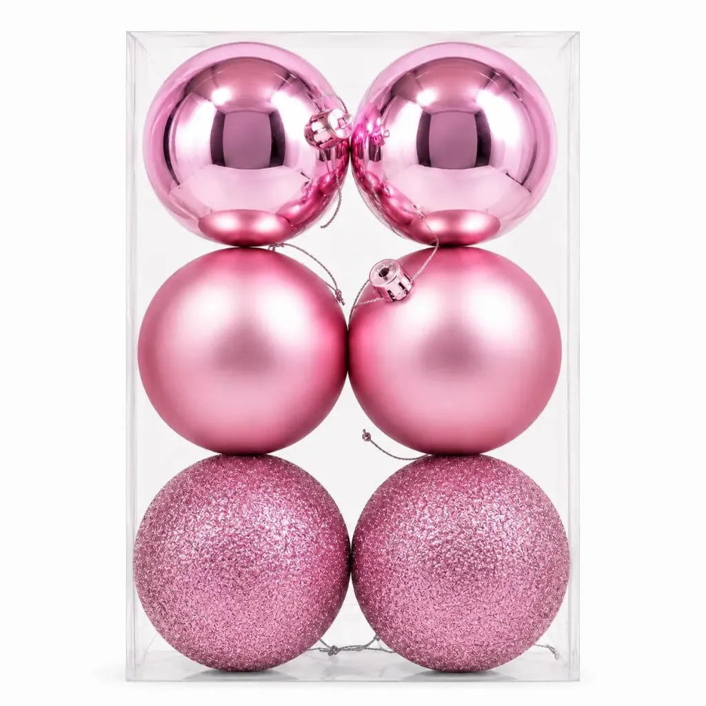 SET ESFERAS NAVIDEÑAS ROSA 10CM 6 PZA M6111-44