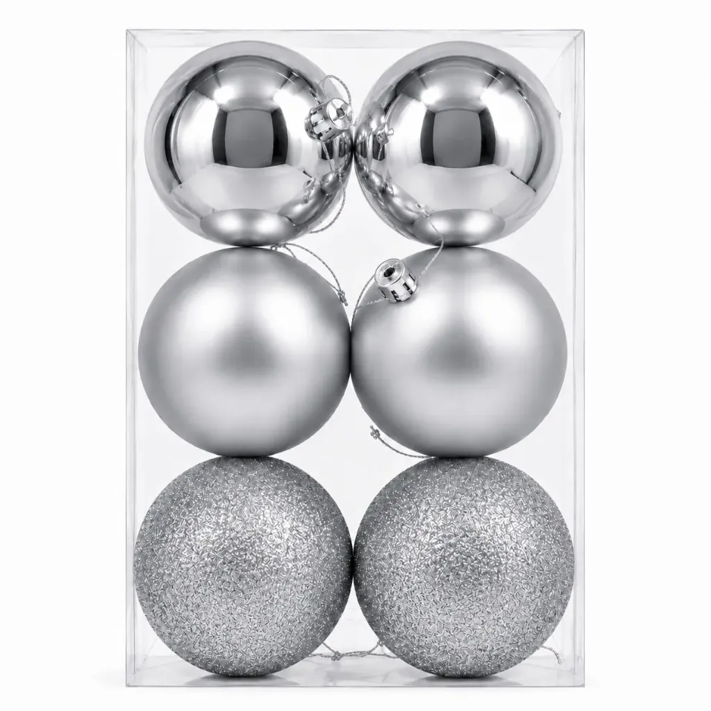 SET ESFERAS NAVIDEÑAS PLATA 10CM 6 PZA M6111-44