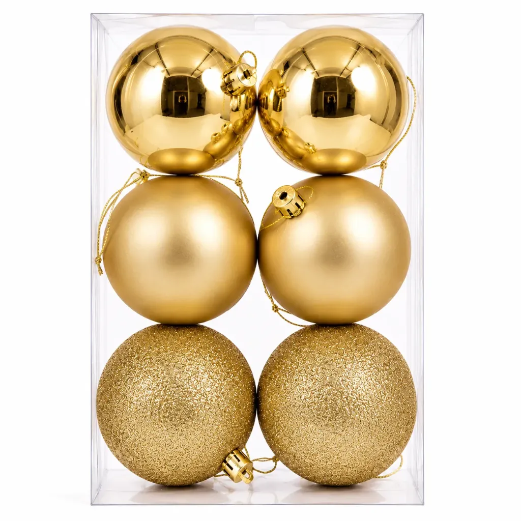 SET ESFERAS NAVIDEÑAS AMARILLO 10CM 6 PZA M6111-44