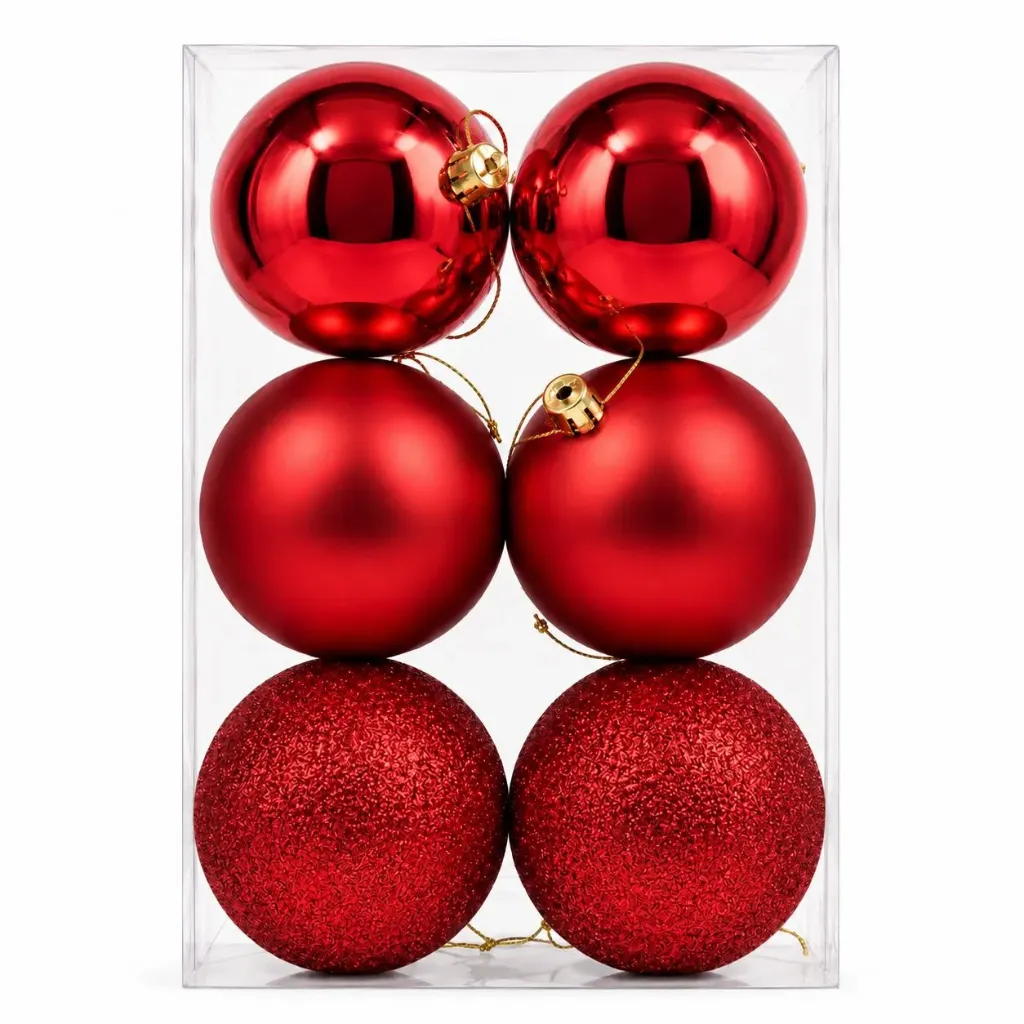 SET ESFERAS NAVIDEÑAS ROJO 10CM 6 PZA M6111-44