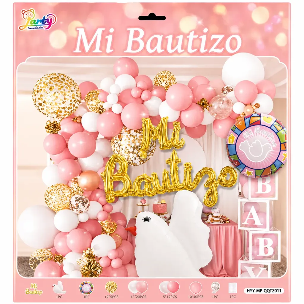 SET DE GLOBOS GRANDE MI BAUTIZO ROSA HYY-MP-QQTZ011