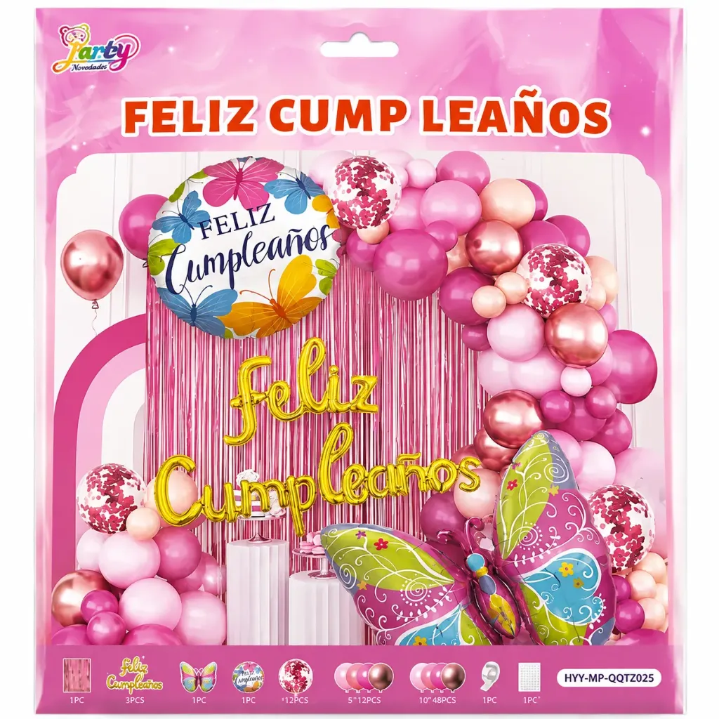 SET DE GLOBOS FELIZ CUMPLEAÑOS MARIPOSA HYY-MP-QQTZ025
