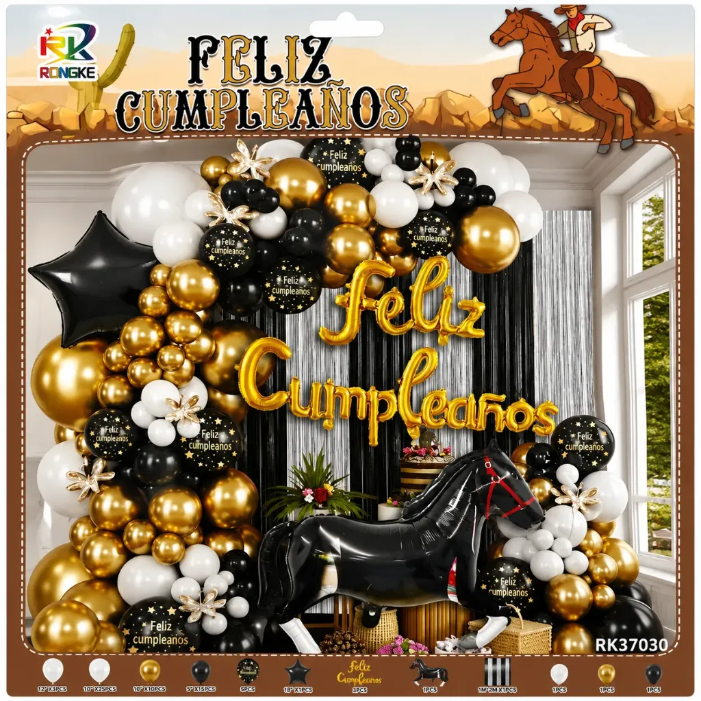 [6820260370309] SET DE GLOBOS FELIZ CUMPLEAÑOS CABALLO NEGRO RK37030