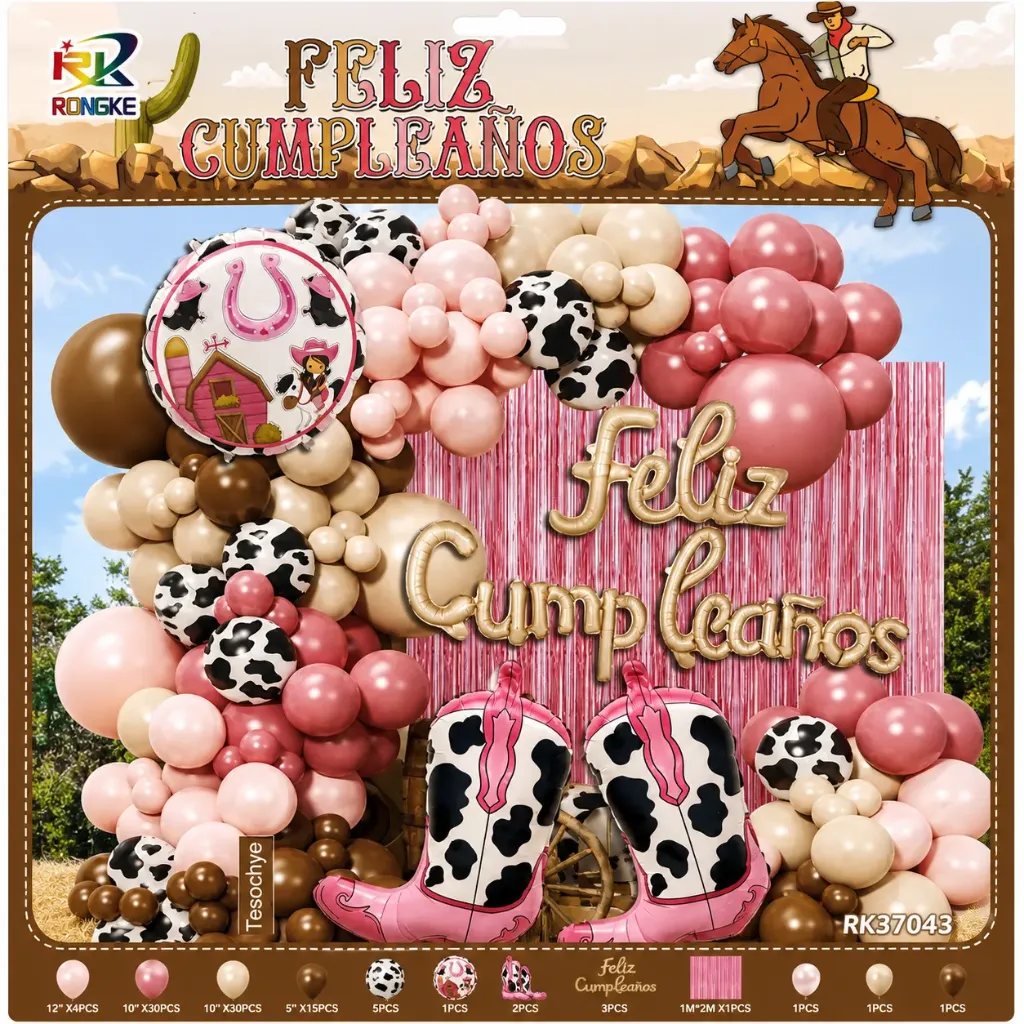 [6820260370439] SET DE GLOBOS FELIZ CUMPLEAÑOS BOTAS ROSA RK37043