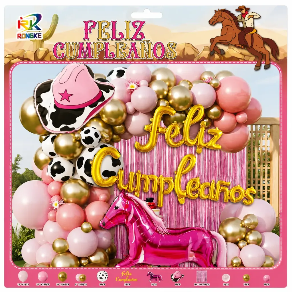 SET DE GLOBOS FELIZ CUMPLEAÑOS CABALLO ROSA RK37036
