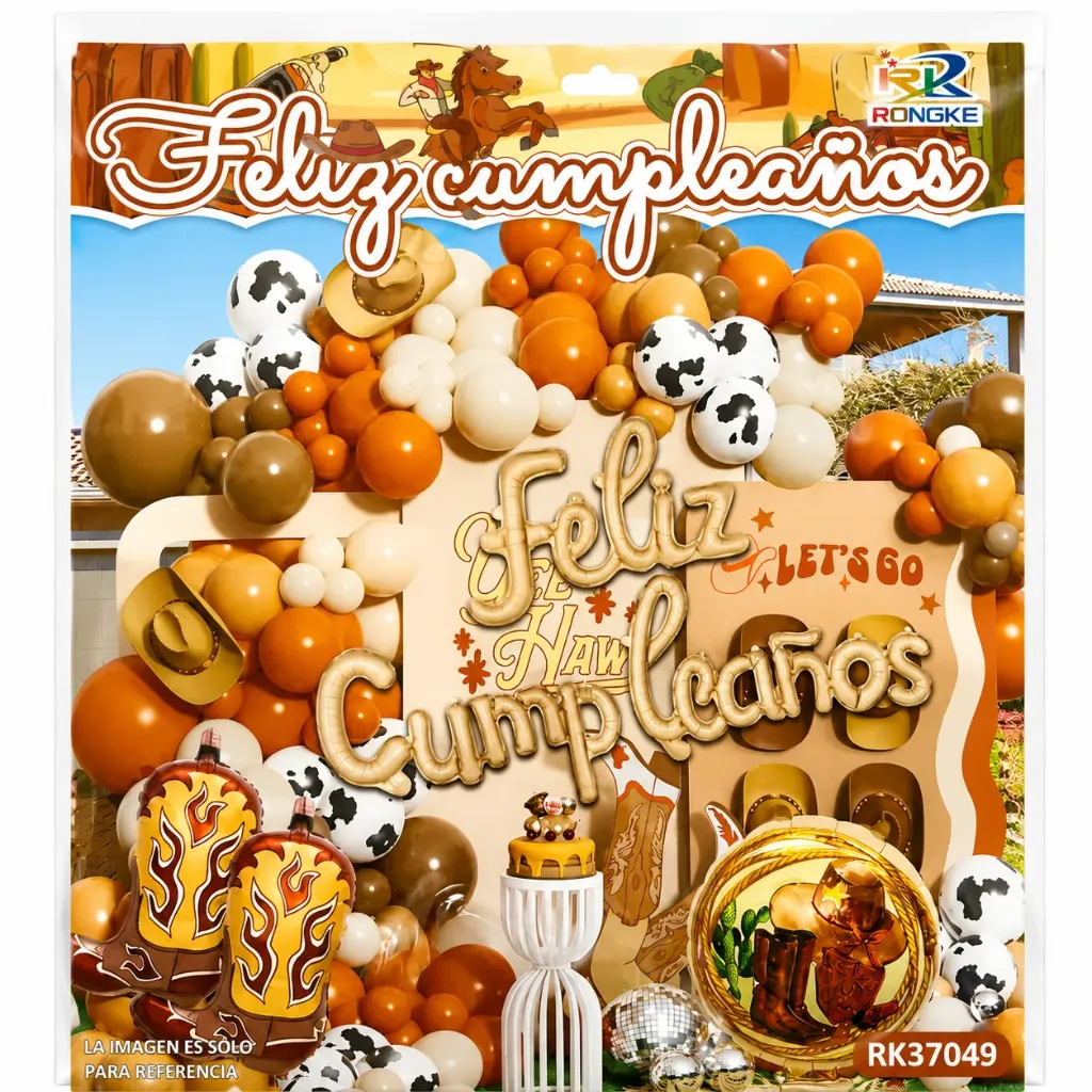 SET DE GLOBOS FELIZ CUMPLEAÑOS BOTAS CAFE RK37049