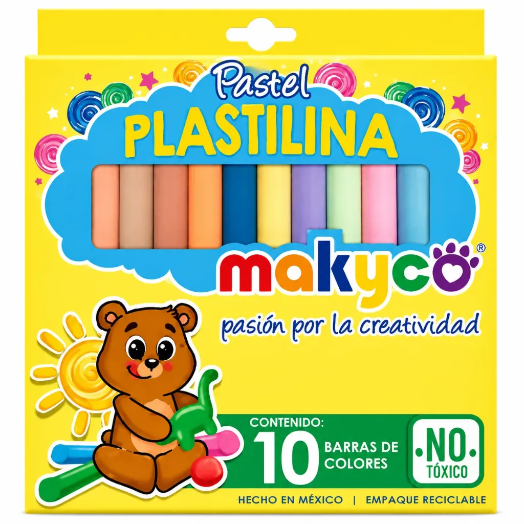 [7501290636168] PLASTILINA COLORES PASTEL MAKYCO 10 PZA