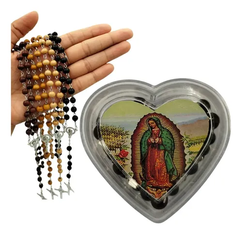 ROSARIO EN ESTUCHE CORAZON GRANDE VIRGEN DE GUADALUPE