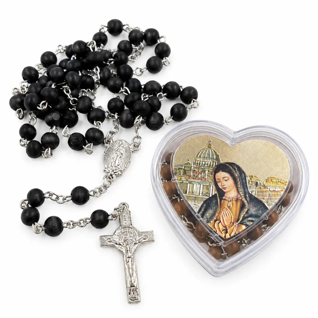 ROSARIO EN ESTUCHE CORAZON VIRGEN DE GUADALUPE