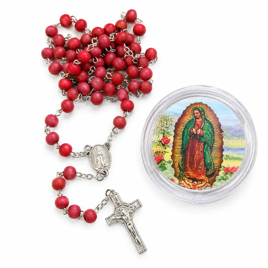 ROSARIO EN ESTUCHE REDONDO VIRGEN DE GUADALUPE
