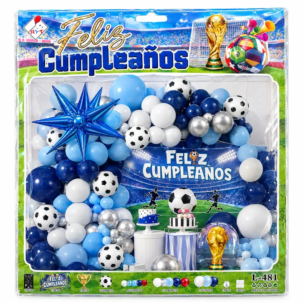 SET DE GLOBOS BALONES FOOTBALL AZUL L-481