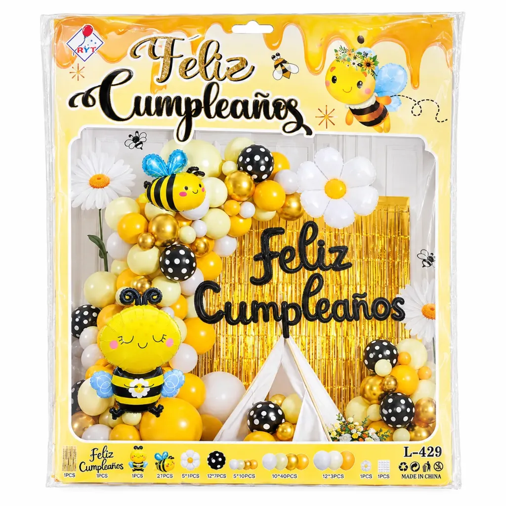 SET DE GLOBOS ABEJITAS Y FLORES  L-429