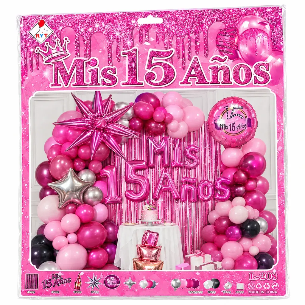 SET DE GLOBOS MIS XV AÑOS ROSA L-208