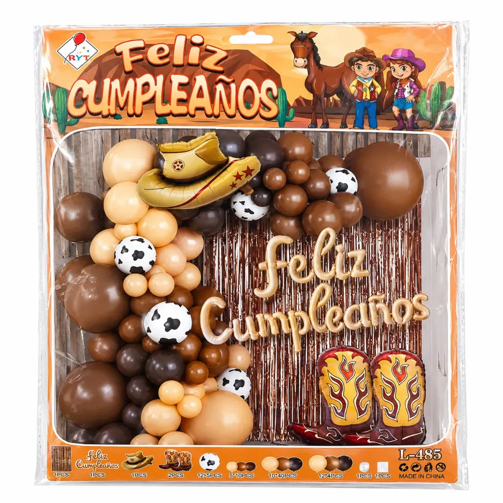 SET DE GLOBOS FELIZ CUMPLEAÑOS VAQUERO L-485