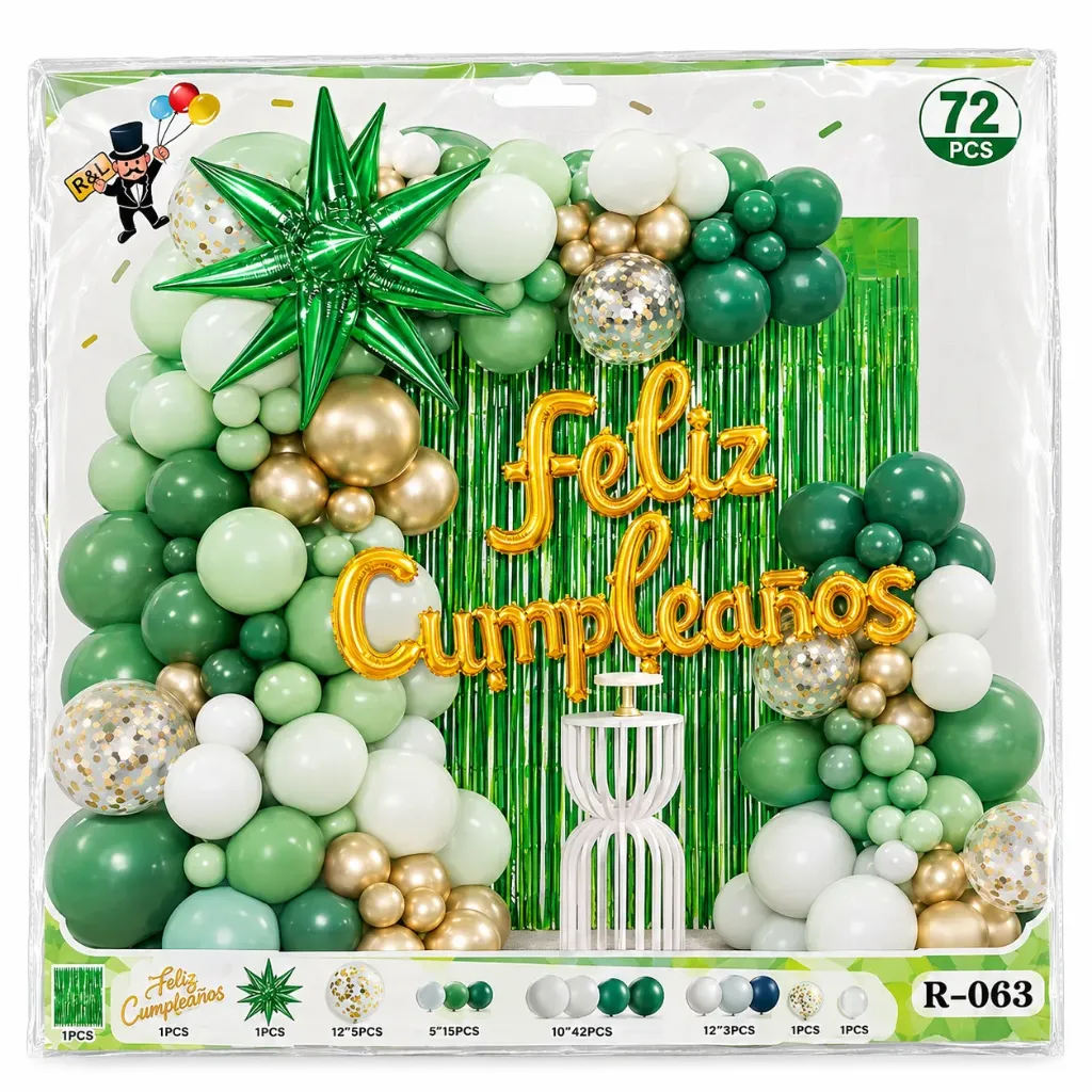 SET DE GLOBOS FELIZ CUMPLEAÑOS VERDE R-063
