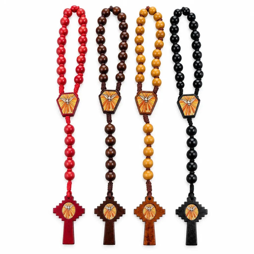 ROSARIO DE MADERA CON SEPARADOR ESPIRTU SANTO