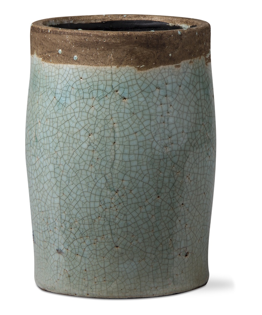[025466025961] TAG CRACKLE JARRON RUSTICO ESMALTADO ALTO COLOR AZUL CLARO COLOR AGUAMARINA TERRACOTA 5 25 PULGADAS DE PROFUNDIDAD X 8 15 PULGADAS DE ALTO 2028275