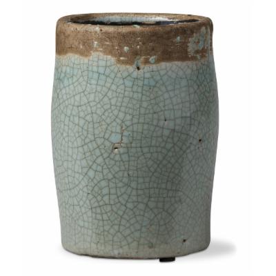 [025466025985] TAG CRACKLE JARRON RUSTICO ESMALTADO COLOR AZUL MEDIO DENIM TERRACOTA 4 PULGADAS DE PROFUNDIDAD X 6 PULGADAS DE ALTO 2028271