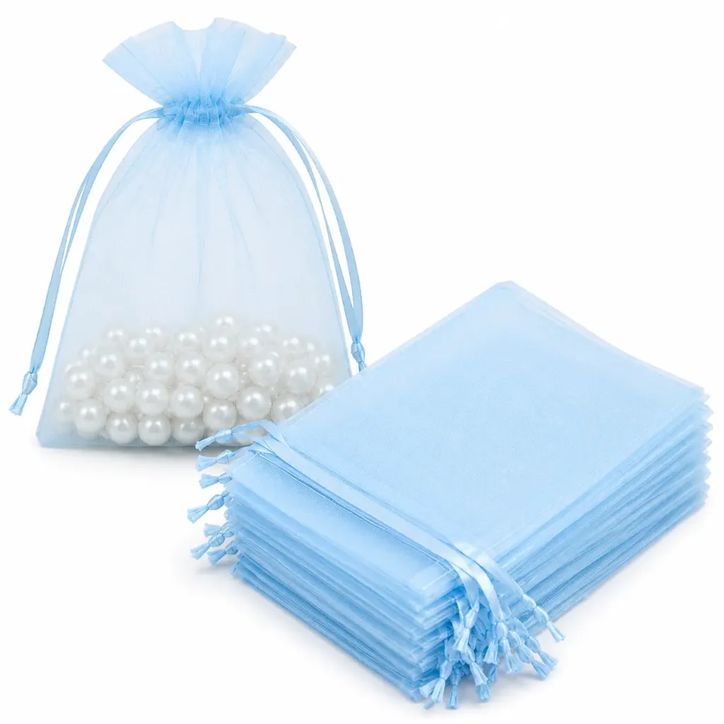 BOLSA DE ORGANZA MEDIANA 11X16CM AZUL CIELO C/10 PZ