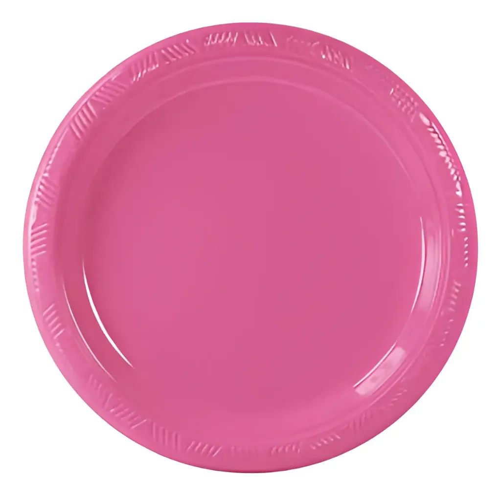 PLATO DE PLASTICO PARTY IS ON #9 C/20 PIEZAS  MAGENTA